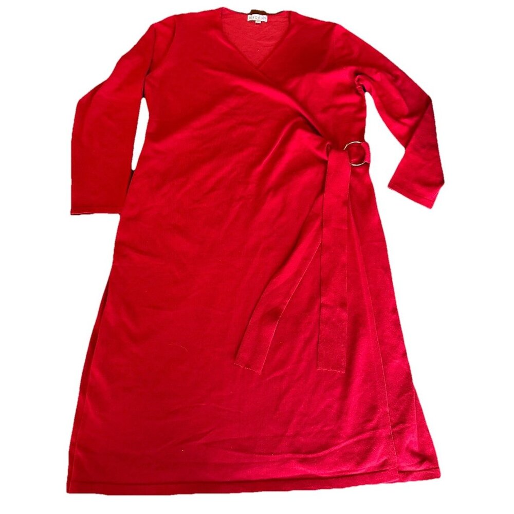 Birch NY Womens XL Red Wrap Dress Gold Loop Belt Tie Holiday Party